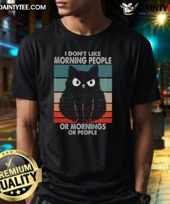 Funny 'I Dont Like Morning People' Grumpy Cat graphic on a champion t-shirt, perfect for cat lovers and morning haters.