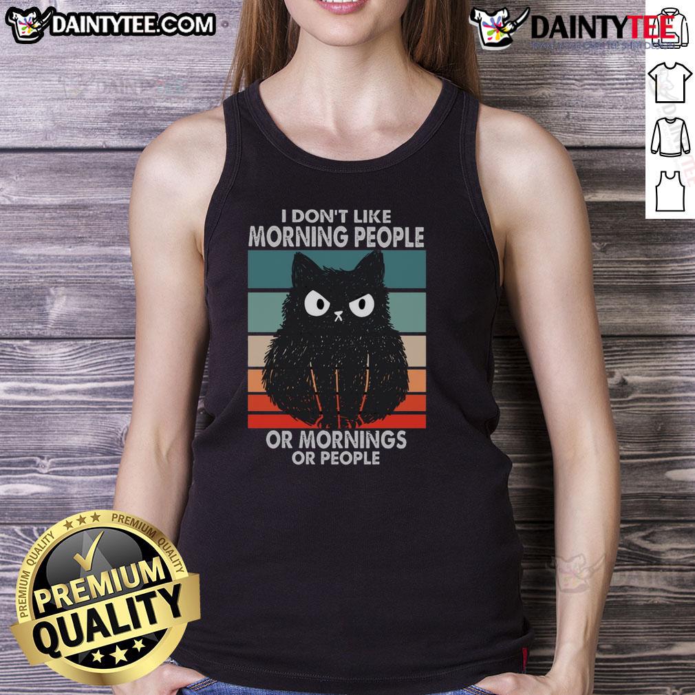 Funny I Don'T Like Morning People Grumpy Cat Morning On Champion Tank Top Grumpy cat on a champion tank top with the phrase 'I Don't Like Morning People' for funny morning vibes.