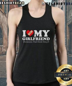 Funny I Love My Girlfriend tank top with bandage heart design, perfect for playful couples and casual outings.