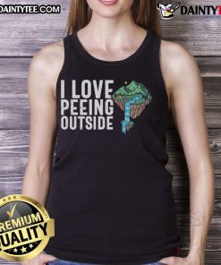 Funny 'I Love Peeing Outside' camping tank top design for outdoor enthusiasts and campers, perfect for summer adventures.
