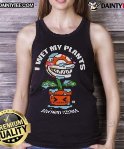 Funny I Wet My Plants tank top featuring a carnivorous pot plant design, perfect for plant lovers and humor enthusiasts.
