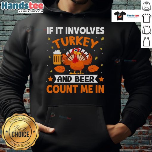 Funny Thanksgiving hoodie featuring turkey and beer graphic, perfect for holiday celebrations and drinking enthusiasts.