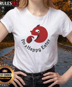 Funny I'm A Happy Eater ladies tee featuring a playful food-themed graphic, perfect for food lovers and casual wear.