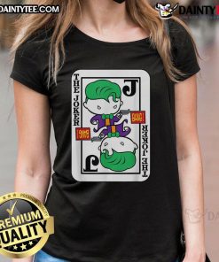 Funny Joker Card Bang Gun Cartoon on Ladies Tee, perfect for casual wear and playful fashion enthusiasts.