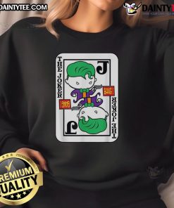 Alt Text: Funny Joker Card Bang Gun cartoon design on a cozy sweatshirt, perfect for playful and quirky fashion lovers.