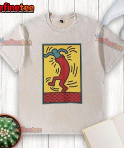 Alt Text: Funny Keith Haring Untitled 24 dance meme on a washed t-shirt, featuring vibrant colors and playful design.