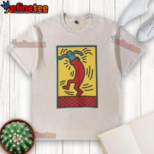 Alt Text: Funny Keith Haring Untitled 24 dance meme on a washed t-shirt, featuring vibrant colors and playful design.