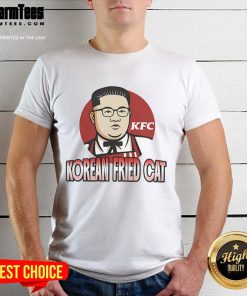 Funny Korean Fried Cat Kim Jong Un T-Shirt featuring a humorous graphic of a cat in a chef's hat with a playful design.