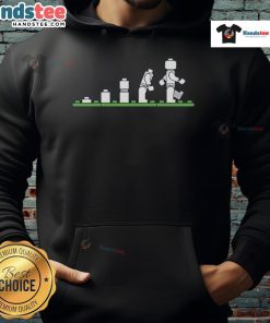 Funny Lego hoodie featuring a humorous take on human evolution with Lego figures in a playful design.