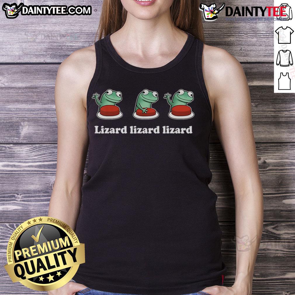 Funny Lizard Lizard Lizard Weirdcore Meme Tank Top Alt Text: Funny lizard meme tank top featuring a quirky lizard design in weirdcore style, perfect for meme lovers.