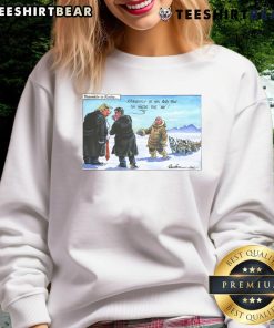 Funny sweatshirt with 'Meanwhile in Alaska' text, featuring over 100 words for 'no' about Trump and Putin, perfect for humor lovers.