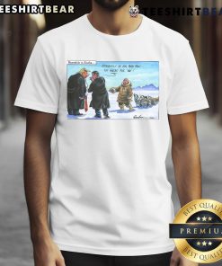 Funny Alaska-themed T-shirt featuring 100+ words for 'No' with Trump and Putin illustrations, perfect for humor lovers.