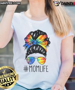 Funny messy hair bun mom life tee in tie-dye for women, perfect for Mother's Day gifts and casual wear.