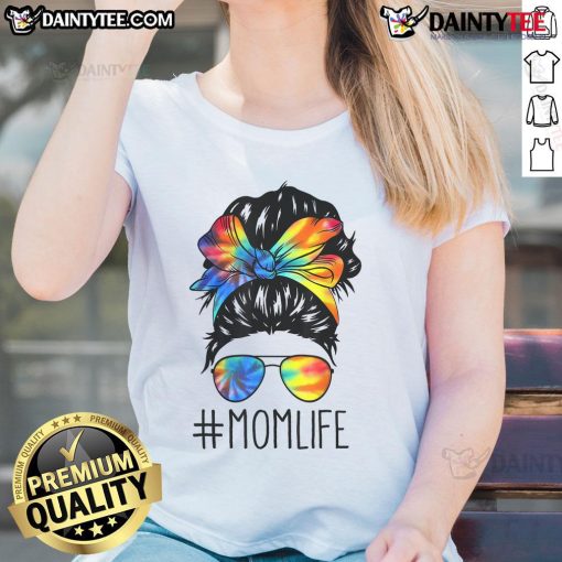 Funny messy hair bun mom life tee in tie-dye for women, perfect for Mother's Day gifts and casual wear.
