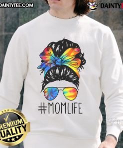 Funny messy hair bun mom life tie-dye sweatshirt for Mother's Day, showcasing a vibrant design and relaxed fit.