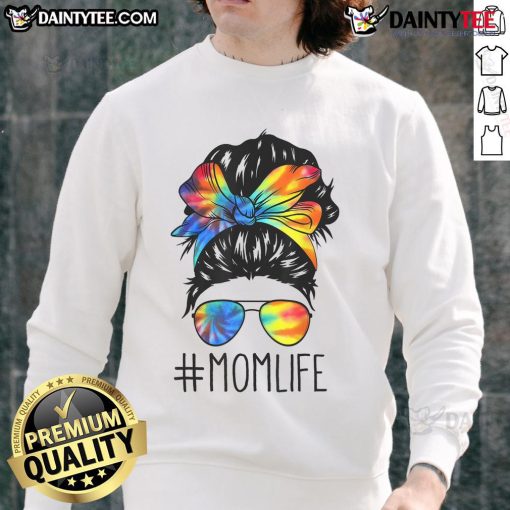 Funny messy hair bun mom life tie-dye sweatshirt for Mother's Day, showcasing a vibrant design and relaxed fit.