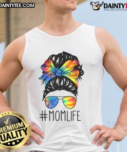 Funny messy hair bun mom life tank top in tie-dye design, perfect for Mother's Day gift for stylish moms.