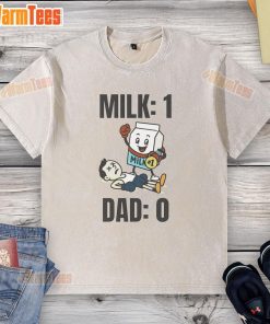 Funny Milk 1 Dad 0 washed t-shirt featuring a humorous graphic of a dad and spilled milk, perfect for playful parenting moments.