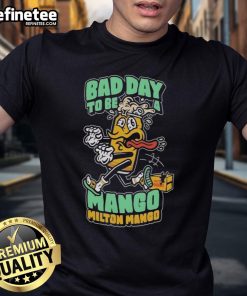 Funny Milton Mango t-shirt design featuring a cartoon mango having a bad day, perfect for fruit lovers and humor fans.