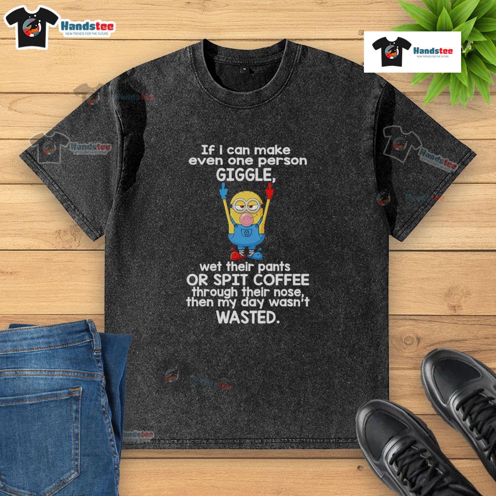 Funny Minion Middle Finger If I Can Make Even One Person Giggle Wet Their Pants Washed T-Shirt Funny Minion middle finger graphic on a t-shirt, captioned If I can make even one person giggle, wet their pants!