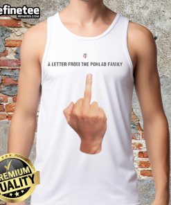 Funny Minnesota Twins tank top featuring a humorous letter from the Pohlad family, perfect for baseball fans.
