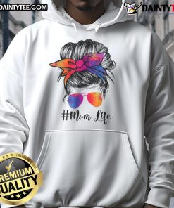 Funny mom life with messy hair bun in a tie-dye hoodie, perfect for Mother's Day celebrations and casual wear.