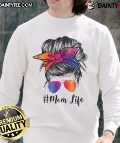 Funny mom life sweatshirt with messy hair bun and tie-dye design, perfect for Mother's Day gifts.