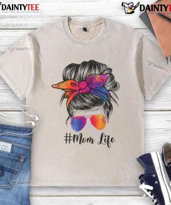 Funny mom life with messy hair bun wearing a tie-dye t-shirt, perfect for Mother's Day celebrations.