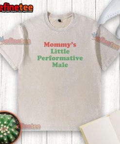 Funny mommy's little performative male washed t-shirt featuring a playful design and vibrant colors, perfect for casual wear.