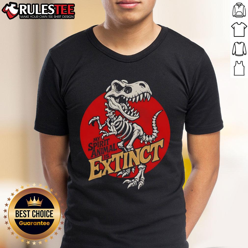 Funny My Spirit Animal Is Extinct T Rex Skeleton T Shirt Alt Text: Funny T-Rex skeleton graphic on a quirky My Spirit Animal Is Extinct t-shirt, perfect for dinosaur lovers.