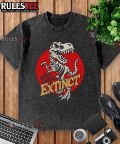 Alt Text: Funny T-Rex skeleton graphic on a washed t-shirt, perfect for dinosaur lovers who relate to their extinct spirit animal.