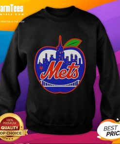 Funny New York Mets apple sweatshirt featuring vibrant colors and playful graphics, perfect for baseball fans.