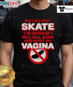 Alt Text: Funny No I Don't Skate I'm Afraid I Will Fall Down And Hurt My Vagina T-Shirt design featuring humorous text.