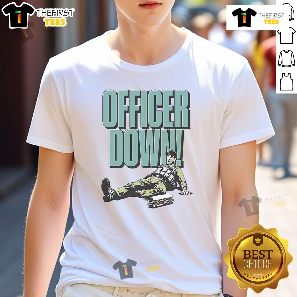 Funny Officer Down Dc Sandwich T Shirt Alt Text: Funny Officer Down DC Sandwich T-Shirt featuring a humorous graphic design perfect for police supporters and casual wear.