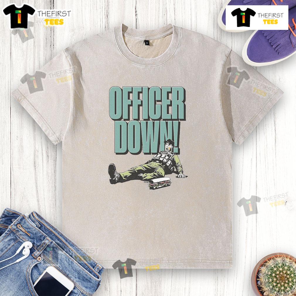 Funny Officer Down Dc Sandwich Washed T Shirt Alt Text: Funny Officer Down DC Sandwich Washed T-Shirt featuring a humorous graphic design for casual wear enthusiasts.