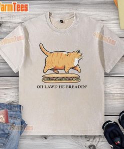 Alt Text: Funny chonky orange cat parody on a sandwich-themed t-shirt featuring Gadsden design and humor.