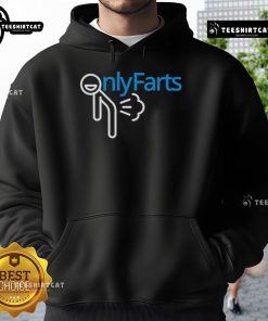 Funny Onlyfarts logo parody hoodie featuring a humorous design, perfect for casual wear and laughter.
