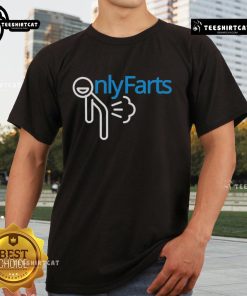 Funny Onlyfarts logo parody T-shirt featuring a humorous design, perfect for comedy lovers and casual wear.