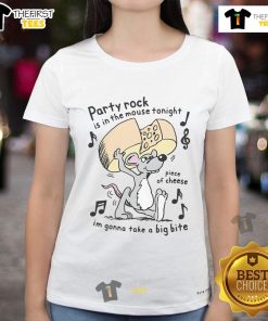 Funny party tee featuring a mouse and cheese design with the phrase 'Rock Is In The Mouse Tonight' for playful outfits.