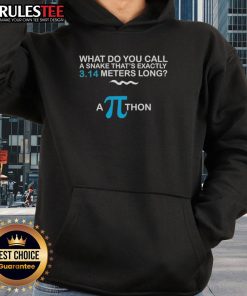 Funny pie math hoodie featuring a playful pun: 'What do you call a snake that's 3.14 meters long? A Python!'