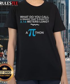 Alt Text: Funny pie math tee featuring a pun about a 3.14-meter-long snake, perfect for python lovers and math enthusiasts.