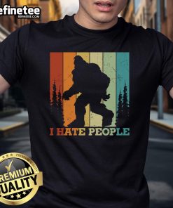 Funny retro Bigfoot silhouette t-shirt with 'I Hate People' slogan, perfect for Sasquatch lovers and humor enthusiasts.