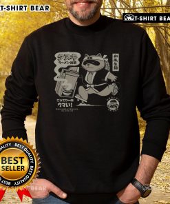 Funny retro Japanese tanuki ramen delivery sweatshirt featuring a cute tanuki and noodles design for cozy wear.