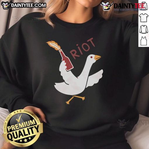 Humorous Riot Goose Sweatshirt featuring a quirky goose design, perfect for casual wear and animal lovers.