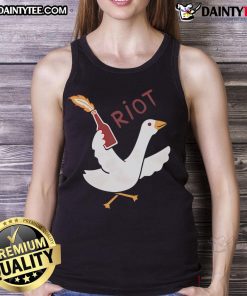 Funny Riot Goose Tank Top featuring a humorous goose graphic, perfect for casual summer wear and animal lovers.