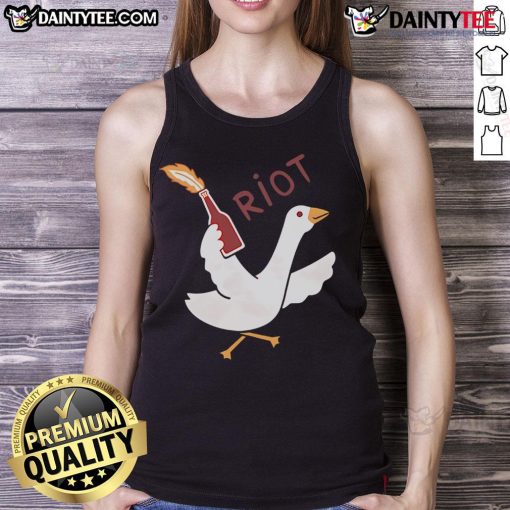 Funny Riot Goose Tank Top featuring a humorous goose graphic, perfect for casual summer wear and animal lovers.