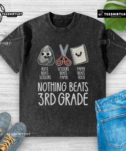 Funny Rock-Paper-Scissors Game graphic on a 3rd grade washed t-shirt, perfect for kids' playtime and school activities.