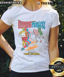 Funny Running From My Problems Retro Sport Ladies Tee featuring a playful design in vibrant colors, perfect for casual wear.