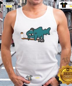 Funny San Jose Sharks art tank top featuring vibrant graphics and a playful design for hockey fans.