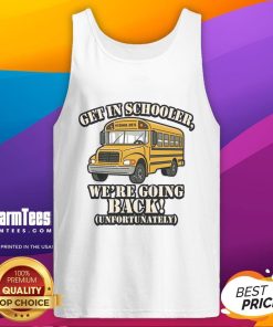 Funny school bus tank top featuring a humorous back-to-school slogan for kids, perfect for school spirit and summer wear.